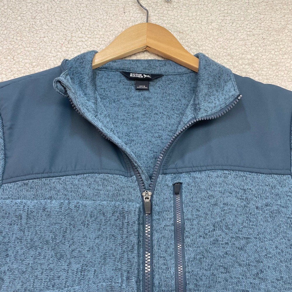 Eddie Bauer Jacket Mens S Blue EB005948 Sweater Fleece Full Zip Hybrid Overlay